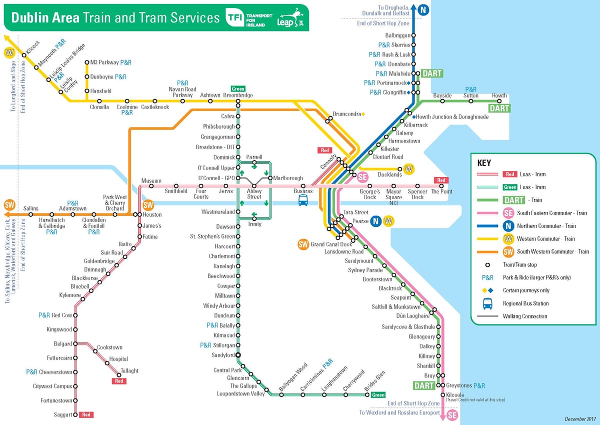 แผนที่ของดับลินประจำสถานีรถไฟ