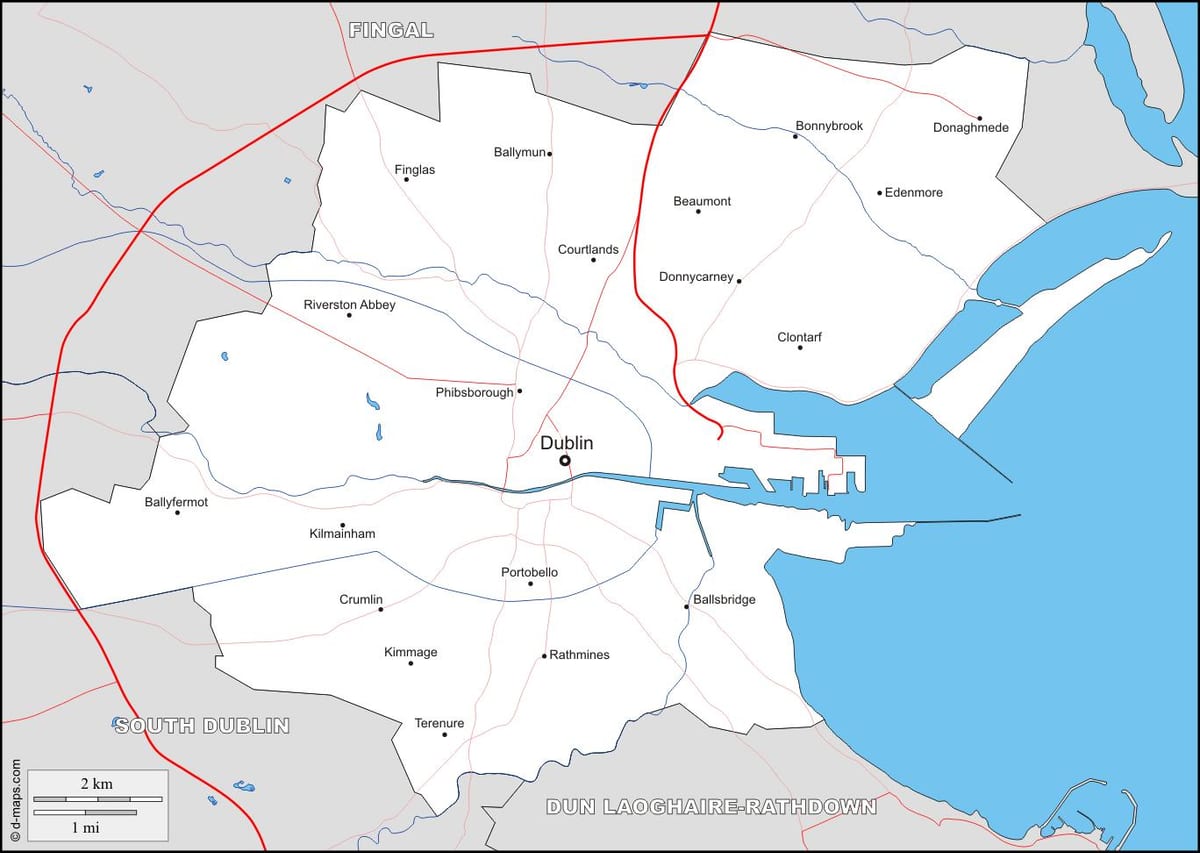แผนที่ของดับลิน neighborhoods