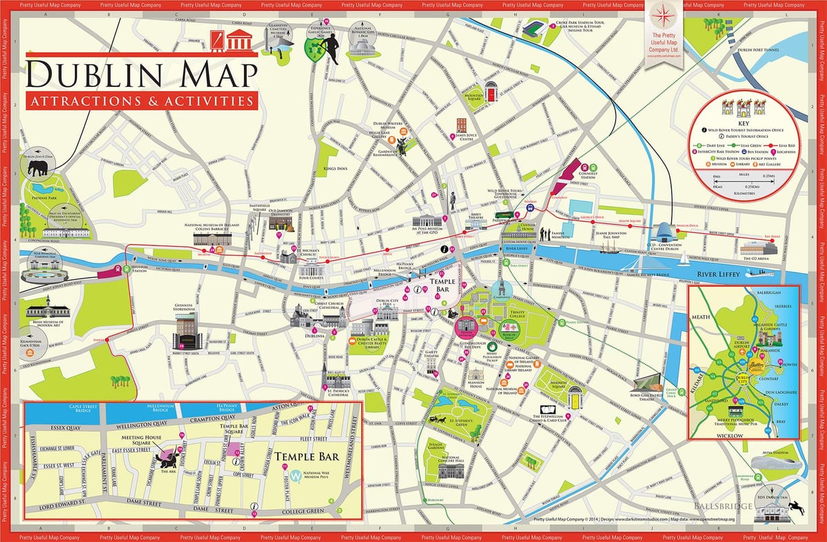 ดับลินศูนย์กลางเมืองบนแผนที่